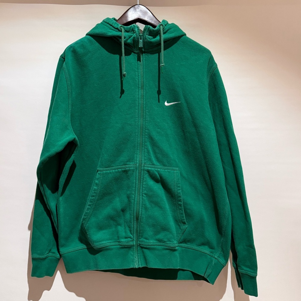 Vintage Nike Y2K Green Zip Up Hoodie Swoosh Logo Blue Tag 00s Sweatshirt Size XL